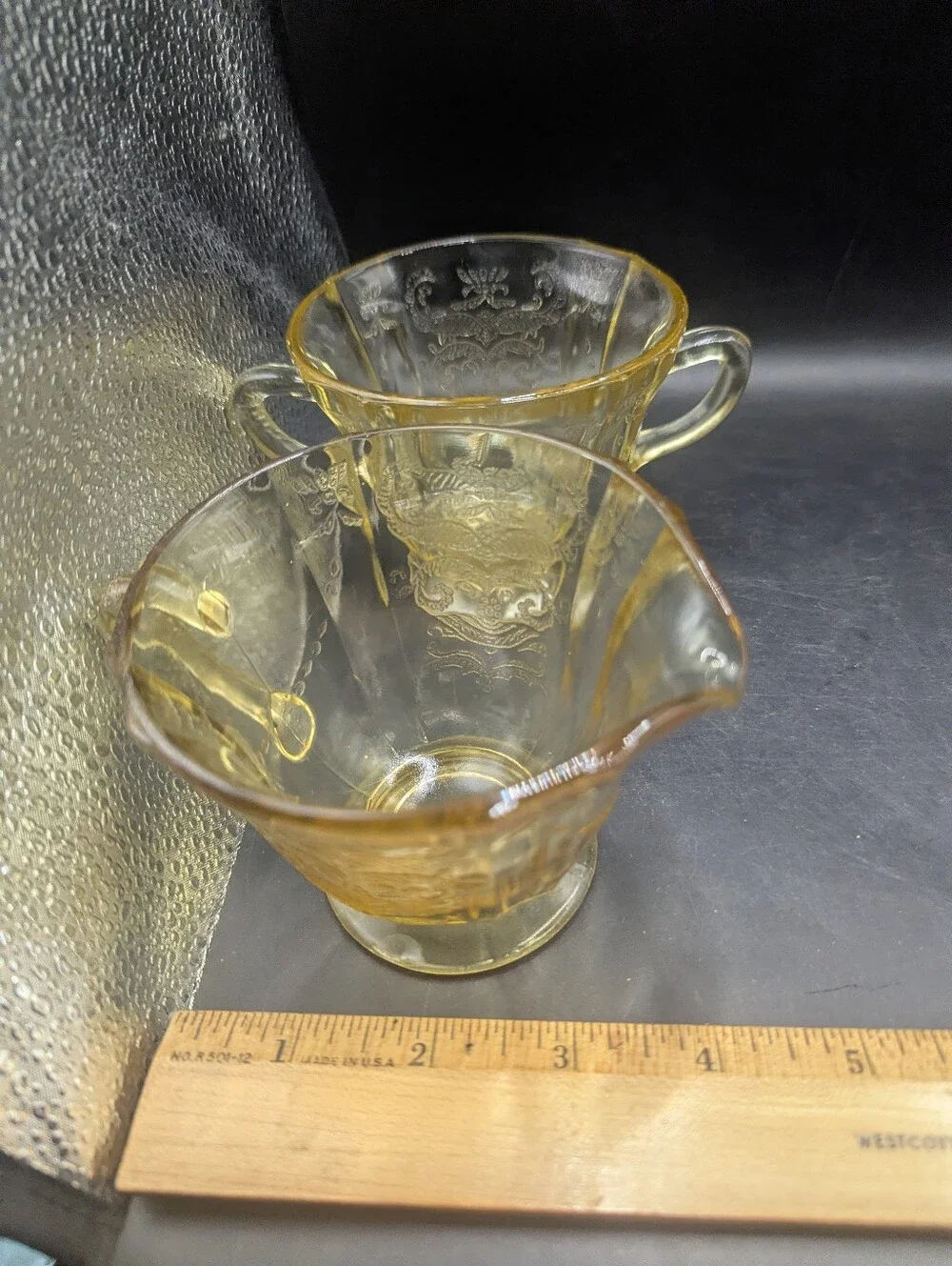 Vintage Federal Glass Madrid Pattern Yellow Depression Glass Creamer And Sugar